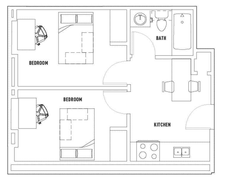 Centennial Place Residence: 2 Bedroom 1 Bathroom Private Floor Plan