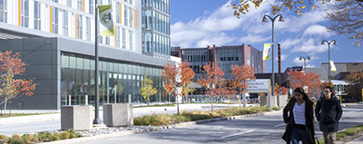 Students walking from Centennial College to Centennial Place. Just steps away.