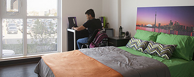 Student studying in his fully furnished room.